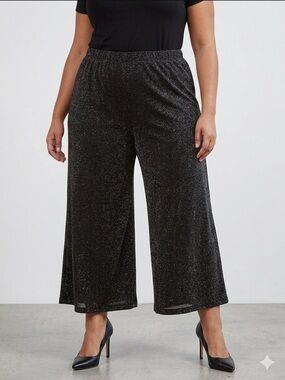TRADITION Black Metallic Wide Leg Elastic Waist Crop Pants size 22